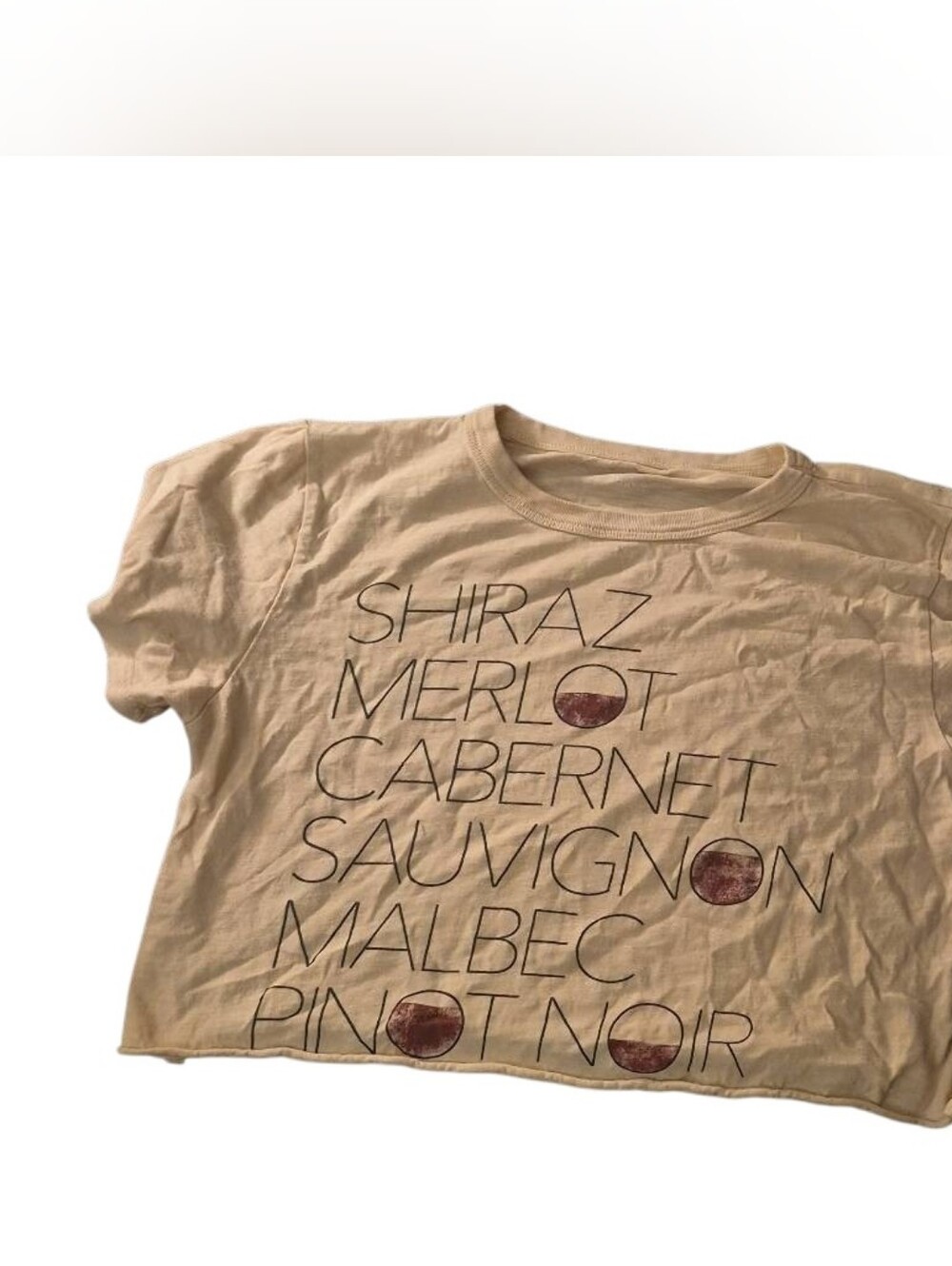 J. Crew Beige Crop Tee with Wine-Red Graphic
